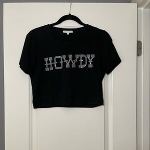 Black 'Howdy' Graphic Crop Top T shirt size Medium